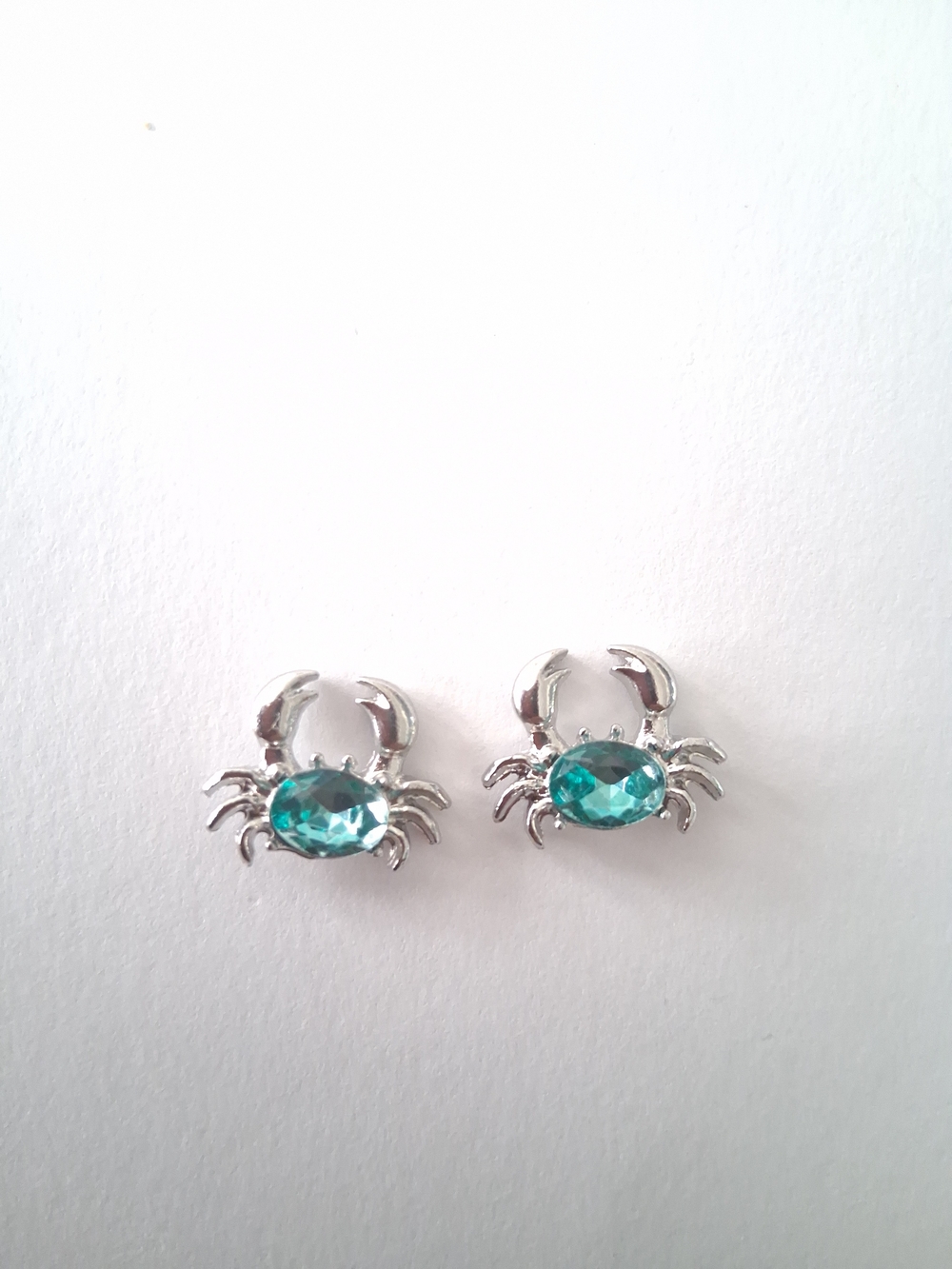Silver Crab Stud Earrings with Teal Gemstone